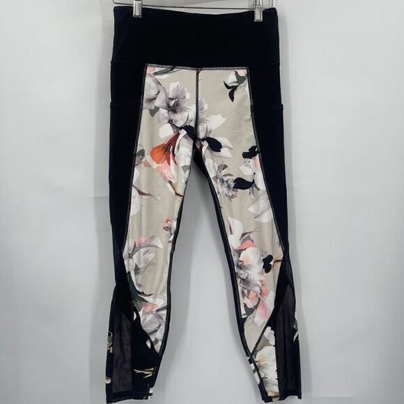 Athleta Black High Rise Tight Blossom Intuition Floral Mesh Leggings Medium - Picture 1 of 8